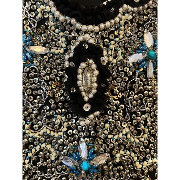 Vtg Womens Small Black Dress Whimsigoth Dark Fairy Flapper Sequin Beaded Ff - Picture 6 of 9
